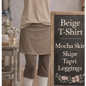 Beige T-Shirt with Mocha Skirt-Style Tapri Leggings
